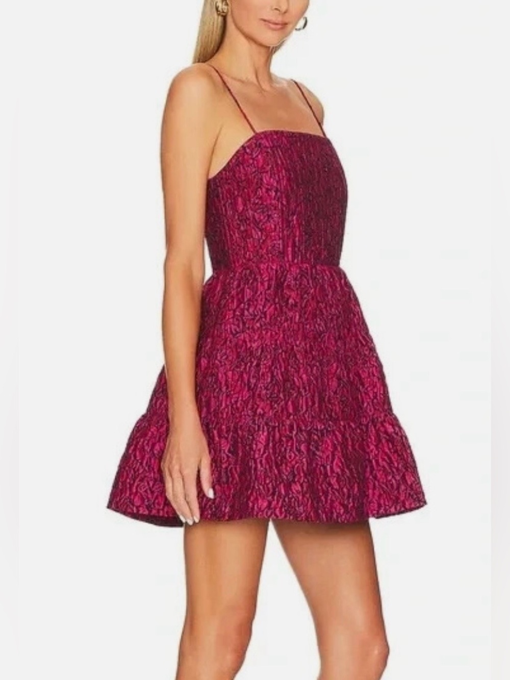 Alice + Olivia Fuchsia-Pink Smocked Spaghetti Strap Dress